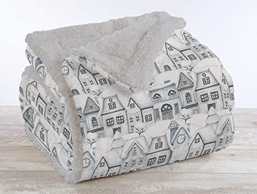Il Gruppone Passione Casa Coperta Plaid in Pile Sherpa Invernale, Morbida e Calda, Pelosa in Finta Pelliccia Singola Matrimoniale Doppio Lato - Winter Houses - Due piazze 200x230