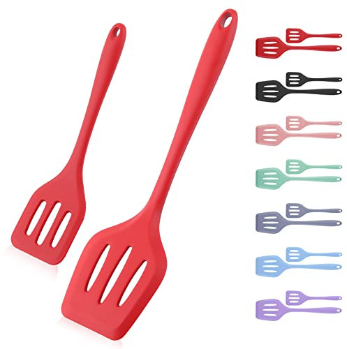 Silicone Slotted Spatula, Silicone Turner, Slotted Spatula for Cooking, Spatulas for Nonstick Cookware, Spatulas Silicone Heat Resistant, Rubber Spatula for Fish, Eggs (Red)