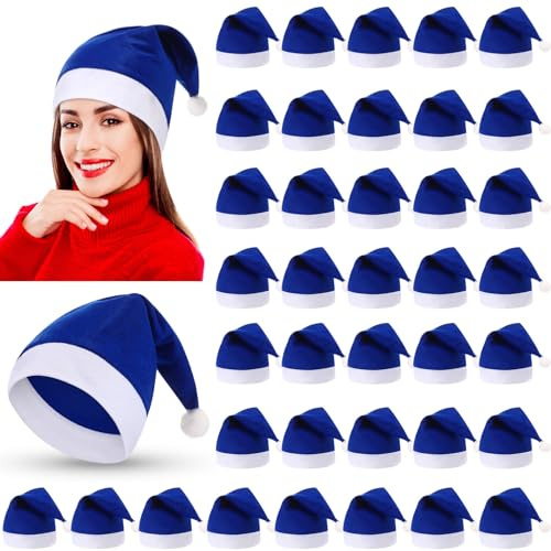 Vicenpal Weihnachtsmützen für Erwachsene, Vliesstoff, Partyhüte, Urlaub, Partyzubehör, Blau, 100 Stück