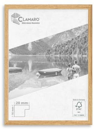 CLAMARO Bilderrahmen Collage 20, 100x140 cm, Eiche Catania, MDF Holzrahmen | Acrylglasscheibe, HDF Rückwand, Metall Zackenaufhänger, handgefertigt in Deutschland, für Fotos und Urkunden