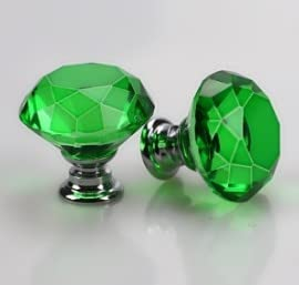 MACHSWON 2 PCS 40mm Green Crystal Cabinet Door Knobs Cupboard Dresser Drawer Pull Handles with M4*22mm Screws