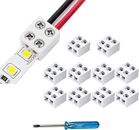YUTOKEER 10 pezzi, 2 pin, 10 mm, senza saldatura, a LED, per strisce di luci, da 5 V, 12 V, 24 V, incluso cacciavite