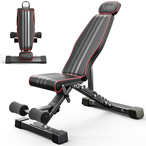 Yoleo Adjustable Weight Bench, 827LB Foldable Workout Bench with Extended Head/Neck Protection/Spine Support for Bench Press, Fast Folding Incline Decline Flat Bench
