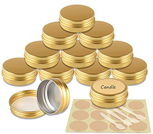 YANCAER 10 Stück 30ml - D52mm x H21mm Gold Aluminium Leer Döschen mit Schraubdeckel Runde Reise Blechdose Cremedose Tiegel Aludose für DIY Kerze, Creme, Kosmetik