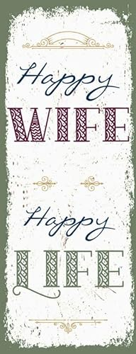 mrdeco Metall Schild 27x10cm gewölbt Happy wife happy Life Deko Blechschild Tin Sign