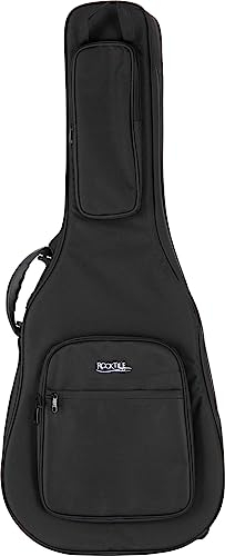Rocktile WGSC-4122BK Softcase für Westerngitarre - Dick gepolsterter Gigbag für Akustikgitarren - Verstellbare Halsstütze mit Klettsicherung - Drei große Außentaschen - Rucksackgarnitur - Schwarz