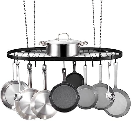 VEVOR Hanging Pot Rack, 32 inch Ceiling Mount with 12 S Hooks, 80 lbs Loading Weight, Ideal for Home, Restaurant, Kitchen Cookware & Utensils