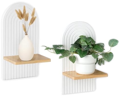 Walasis Wandregal Holz Boho Wanddeko: Holz Wand Deko Kinderzimmer Wand Regale Klein Pflanzregal für Wohnzimmer Schlafzimmer (Weiß)
