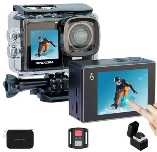 Apexcam 4K/30FPS Action Camera Dual Touch Screen EIS 20MP 40M Waterproof Sports Camera Ultra HD 170°Wide-Angle 2.4G Remote Control Support External Mic 2 Rechargeable Batteries and Accessories Kit