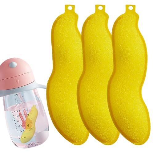 Toseky Beans-Shaped Bottle Cleaning Beans Sponge magic sponges for cleaning Bottle Cleaning Beans 3 Dishwashing Foam Sponge with 2 Aluminum Ceramic Balls Bottle Scrubber Cleaner Bottle Kitchen Clean