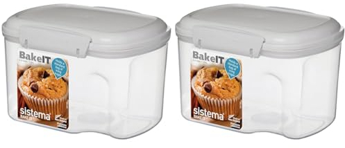 Sistema BAKE IT Food Storage Container, Food Pantry Storage Container, BPA-Free, Great for Cereal, Flour, Pasta and More, White, 1.56 L (Pack of 2)