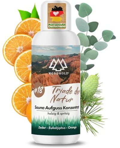 NORDHOLZ® Saunaaufguss [54 Sorten 15ml, 100ml, 250ml] - Sauna Aufgussmittel für intensive & erholsame - Sauna Zubehör (#18 Triade der Natur, 100ml)