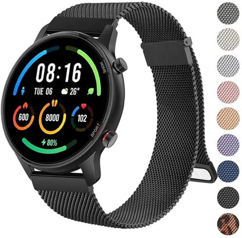 Wanme Armband für Xiaomi Mi Watch/Watch S1/S1 Active/Color Sport, 22mm Metall Edelstahl Mesh Uhrenarmband mit Magnet Verstellbares Ersatzarmband, Schwarz
