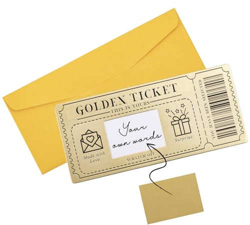 Golden Ticket Scratch-off Cards with Envelopes, Scratch & Reveal Surprise Ticket for Writing Your Own Special for Birthday, Gifts for Girlfriends, Wives, Valentine's Day Cards, Christmas Cards