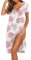 Ekouaer Camicie da Notte da Donna Corta Vestito da Notte Bottoni Sleepwear Sexy Pigiama Scollo a V, Fiore Rosa, M