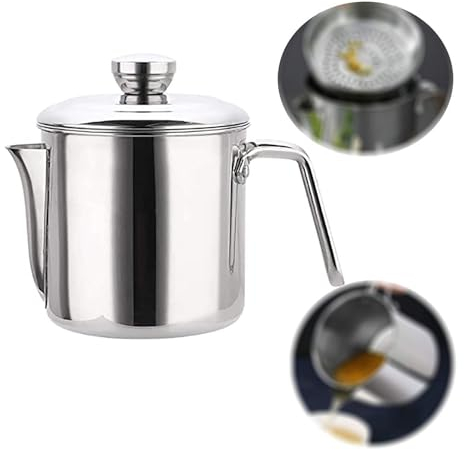 ASEENXPS 1800 ML Fettabscheider Edelstahl, Fetttrennkanne, Soßen Fetttrenner Sauciere Fetttrenner Mit Deckel Für Das Abschöpfen Von Fett Aus Soßen Und Suppen,Silber