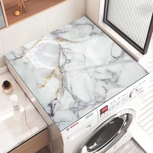 Treer Tappetino per Lavatrice Antiscivolo Assorbente, Copertura per Lavatrice Morbido e Ritagliabile Tappetino Protezione Superiore per Lavatrice/Asciugatrice (40x50cm,Marmo Grigio)