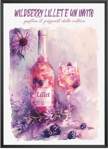 MJ-Graphics® Poster Wildberry Lillet Bilder Küche Bild A2 Küchenbilder Deko Wohnzimmer Poster Küchen Bilder Küche Deko Bilder Poster Küche Wand Retro Poster Cocktail Küchenposter Malerei - ohne Rahmen