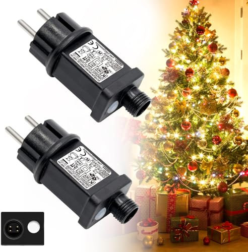 Vleuexe Clignoteur pour Guirlande lumineuse 31V 6W Prise Clignotante,9 Modes Avec Fonction Minuterie,Étanche IP44 Transformateur LED pour Eclairage de jardin,Éclairage de Noël,Rideau Lumineux(2 PACK)
