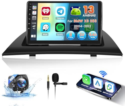 Inefala 8 Core 2+64G Radio para BMW X3 E83 2004-2012 Android 15 con Wireless Carplay y Android Auto, 9'' Pantalla Táctil Estéreo Radio con Bluetooth 5.0 59UI 32 EQ DSP GPS FM/RDS SWC Cámara Inversa