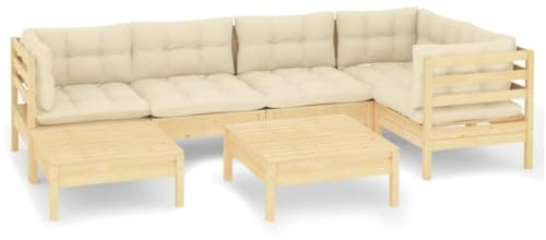 Stilvolles Ecksofa-Set – Cremeweiße Couch mit Möbeln aus massivem Kiefernholz | Modulares Sofagarnitur mit gepolsterter Sitzgruppe für Entspannung im Freien-Creme