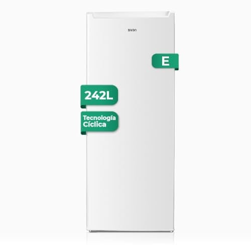 Svan Frigorífico Refrigerador Blanco SR145501E. Capacidad 242 Litros, Puerta Reversible, Bajo Nivel Sonoro, Eficiencia Energética Clase E