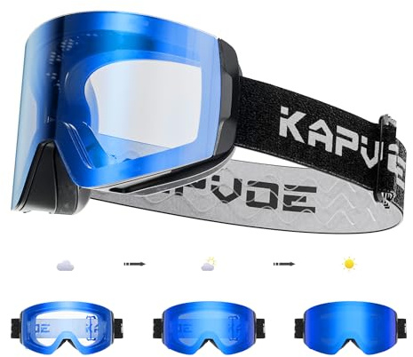 KAPVOE Gafas de Esquí Fotocromaticas OTG para Hombre y Mujer Antivaho Transparente Gafas de Snowboard, Lentes Magnéticos Intercambiables, Compatible con Casco, Protección UV400 02