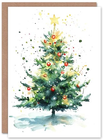 Artery8 Bright Star Decorated Tree Blank For Him Or Her Art Xmas Festive Christmas Card