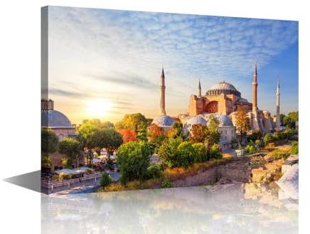 TISHIRON Wandkunst für Wohnzimmer, 1 Panel, Hagia Sophia, die ehemalige Kathedrale und eine osmanische Moschee, ein berühmter Ort des Besuchs in Istanbul, Bilderposter, Landschaftskunst, 91,4 cm B x