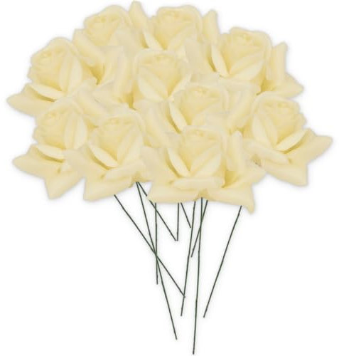 matches21 HOME & HOBBY Wachs-Rosen 10er Set Creme - dauerhaft haltbare Textil-Rosen mit Wachs-Blüten