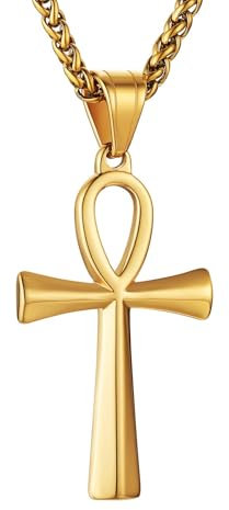 HZMAN Herren Edelstahl koptischen Ankh Kreuz Halskette Retro religiösen ägyptischen Kreuz Anhänger Halskette Schmuck Geschenk (Gold)