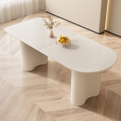Miuuod 70,86 Mid-Century Modern Weißer Esstisch, Ovaler Großer Küchentisch für 4-6 Personen, Einzigartige Gebogene Küchentische, Für Café/Küche/Wohnzimmer, Einfach zu Montieren
