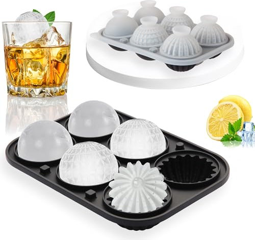Luxoraiova Eiswürfelform Silikon, 6 Mulden Große Eiswürfelform Rund, Wiederverwendbar Eiswürfelbehälter mit Deckel und Trichter, BPA Frei, für Eis, Whiskey, Cocktail, Saft