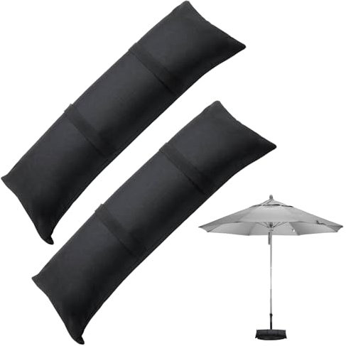 HINGTAI 2 Pcs Umbrella Base Weight Sand Bags 2 x 44 LBS Fillable Empty SandBags, Outdoor Poolside Accessories Heavy-Duty for Garden Backyard Furniture Trampoline Patio Black