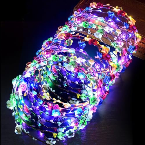 20 Stück Led Blumenkranz Stirnband, Leuchtender Haarkranz Blumen, Haarkranz Leuchtend, Bunt Blumenkranz Kopfschmuck Krone Haarband Haarreifen Kopfschmuck Für Geburtstag, Hochzeit, Festival, Party
