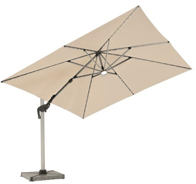 Bramblecrest Ely Sand 3.0m x 3.0m Square Cantilever Parasol with LED Light, Granite Base & Cover