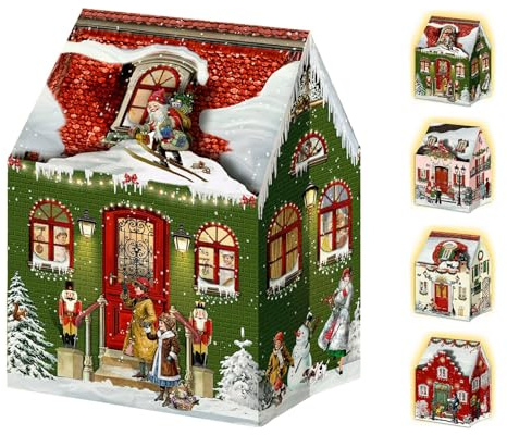 Mini Christmas Advent Calendar House | Pop-up House Advent Calendar | Vintage Christmas House with 24 Glittery Doors & Envelope - Design Varies