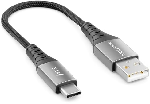 deleyCON 0,15m USB C Kabel 3.1A Kurzes Ladekabel Datenkabel USB-A auf USB-C Cable für iPhone 17 16 15 Pro Max Air Galaxy A16 A56 S26 S25 S24 S23 Pixel iPad Pro Notebook AirPods Tablet Switch PS5