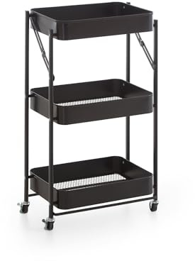 xonox.home – Rollwagen mit Rollen 44x78x31 cm in Schwarz – Praktischer Servierwagen mit 3 offenen Fächern – Mobil, vielseitig, geradlinig & ideal als Badregal oder Küchenhilfe