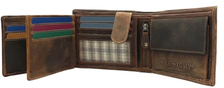 Lemasi Herren Geldbörse aus echtem Büffelleder mit RFID Schutz – Portemonnaie mit Geheimfach, Reißverschlussfach, 10 Kartenfächern, Münzfach & Doppelnaht