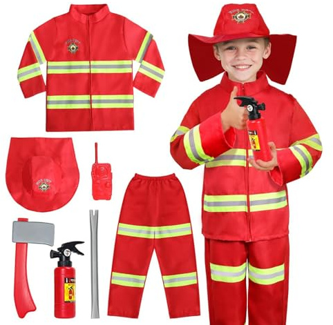 Kids Fireman Costume Kids Firefighter Costume And Accessories, Children Role Play Halloween Costumes Dress Up Pretend Play Toys For Boysr Boys And Girls