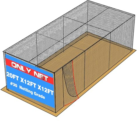 TUBAGOU Batting Cage Netting 20FT, 35FT, 40FT, 55FT, 70FT, #30 Enclosed PE