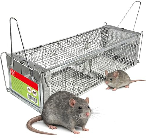SWISSINNO Lebendfalle Mäusefalle Rattenfalle PRO Doppeleingang 41x15x12cm | Fängt lebend ohne Töten, Tier unversehrt freilassen, zwei Eingänge doppelte Fangchance, Zinkblech wetterfest
