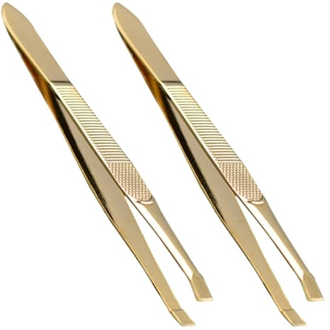 Healvian 2 Stück Augenbrauenpinzette aus Edelstahl Präzise Goldbeschichtete Pinzette für Augenbrauen und Gesichtshaarentfernung Kompakt für Reise und Vielseitige Beauty Anwendungen