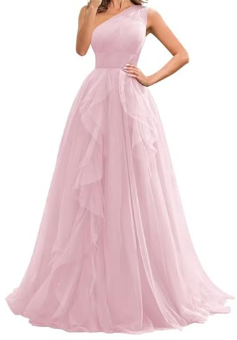 WSEYU ZMKI631 Robe de demoiselle d'honneur asymétrique pour femme Robe de bal longue en tulle, rose, 52 Grande taille