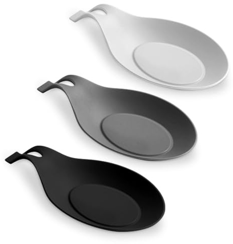 Silicone Spoon Rest for Kitchen Counter, 3PCS Heat Resistant Spoon Holder for Stove Top, Cooking Utensil Rest for Spatula Spoons, Tongs, Ladles, Dishwasher Safe