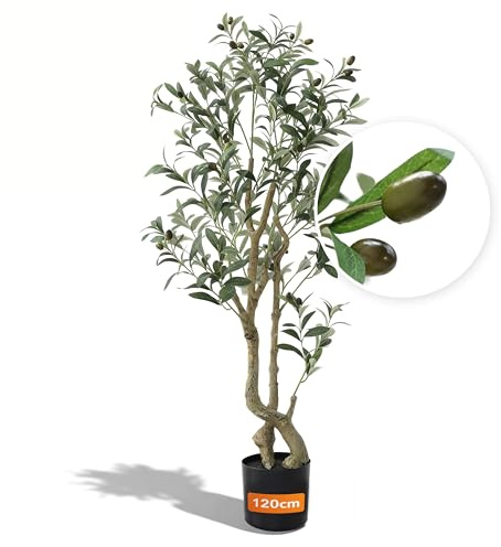 Kaivio Olivenbaum künstlich 120cm – Signature Design, Kunstpflanze im Topf, künstlicher Olivenbaum wie echt mit 504 Blättern & 28 Oliven, Kunstbaum für Wohnzimmer, Büro & Innenbereich