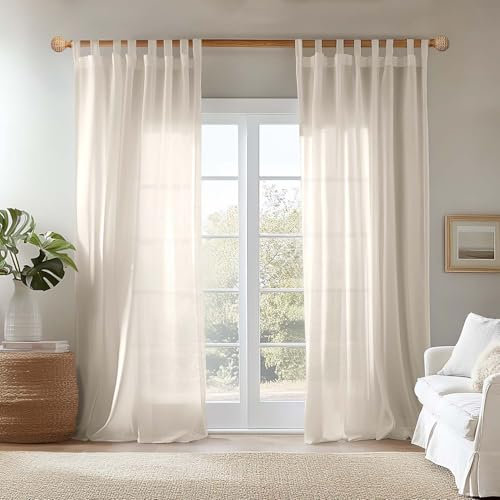 TOPICK Schlaufenschal 2er Set Gardinen Wohnzimmer modern Schlaufengardinen Vorhänge Schlafzimmer Gardinenschals Leinenoptik H245xB140 cm, Schlaufenvorhang Curtains Living Room Fenstervorhänge Khaki