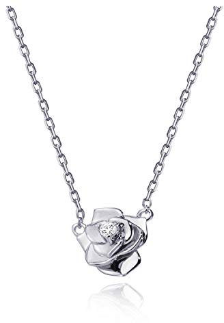 Meow Star Rose Pendentif Collier en Argent Sterling Vintage Fleur Plaqué en or 18K Collier Charme Bijoux Cadeaux de Noël et de la Saint-Valentin pour les Femmes Filles