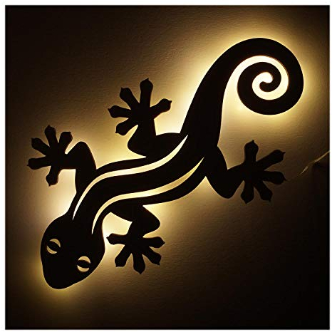 #013 Holz Geschenkartikel Geschenke I Led Lampe Nachtlicht Gecko für Eidechsen Fans